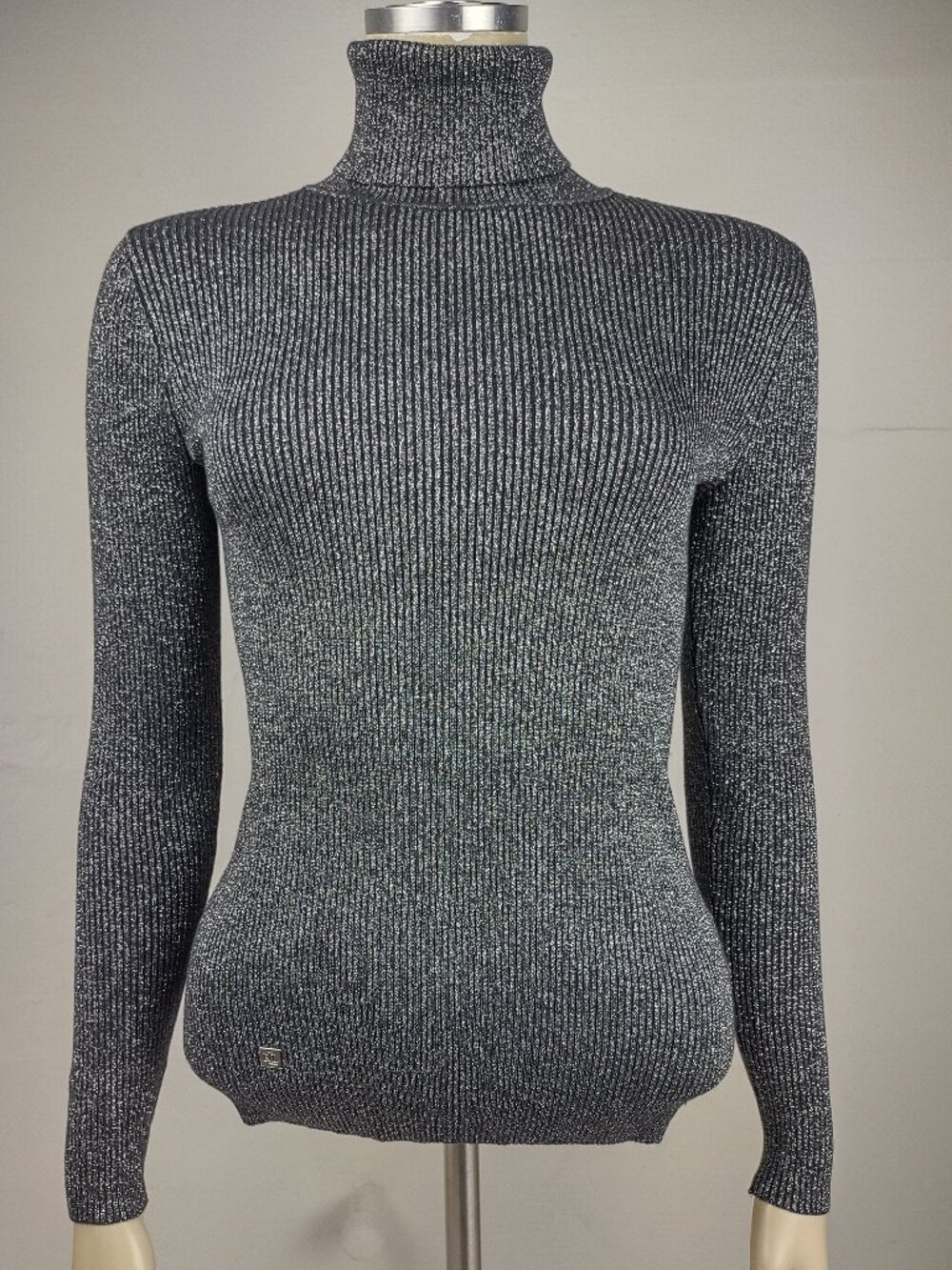 NWT Lauren Ralph Lauren silver metallic ribbed turtleneck sweater ladies Small